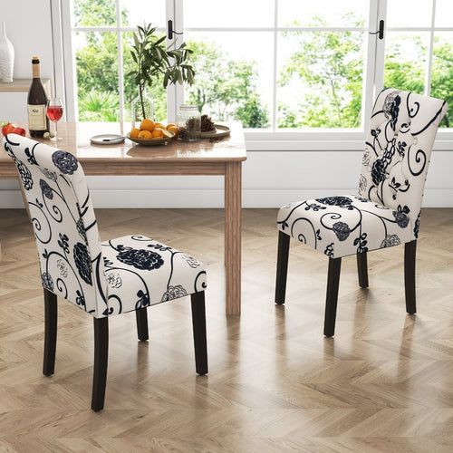 2 Pieces Tufted Dining Chair Set with Adjustable Anti-Slip Foot Pads-Blue and White, Multicolor