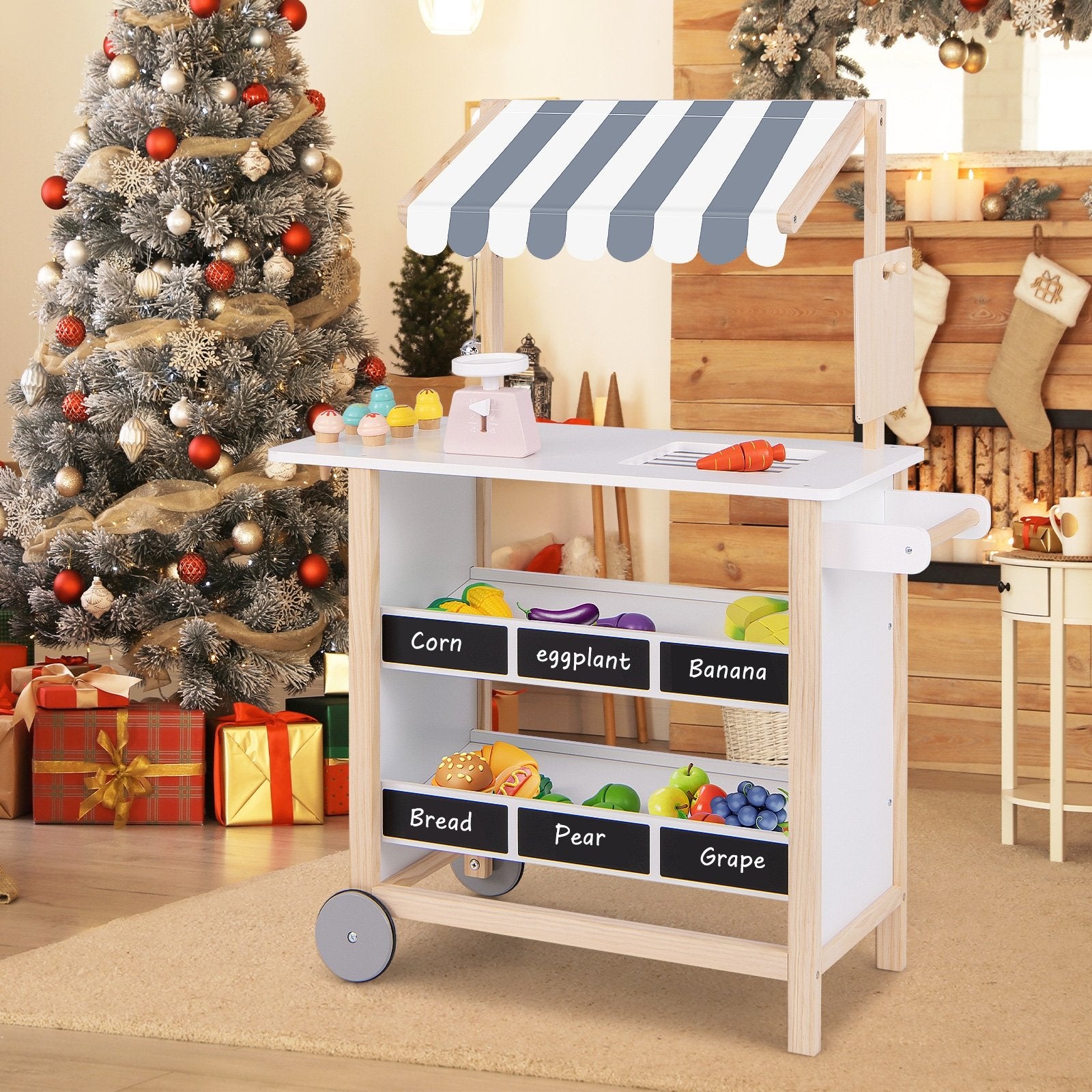 Kids Wooden Ice Cream Cart with Chalkboard and Storage for over 3 Years Old, White Play Kitchen Sets   at Gallery Canada