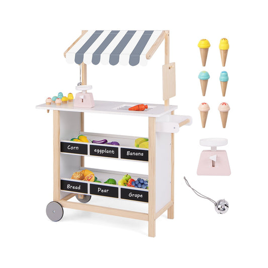 Kids Wooden Ice Cream Cart with Chalkboard and Storage for over 3 Years Old, White Play Kitchen Sets White  at Gallery Canada