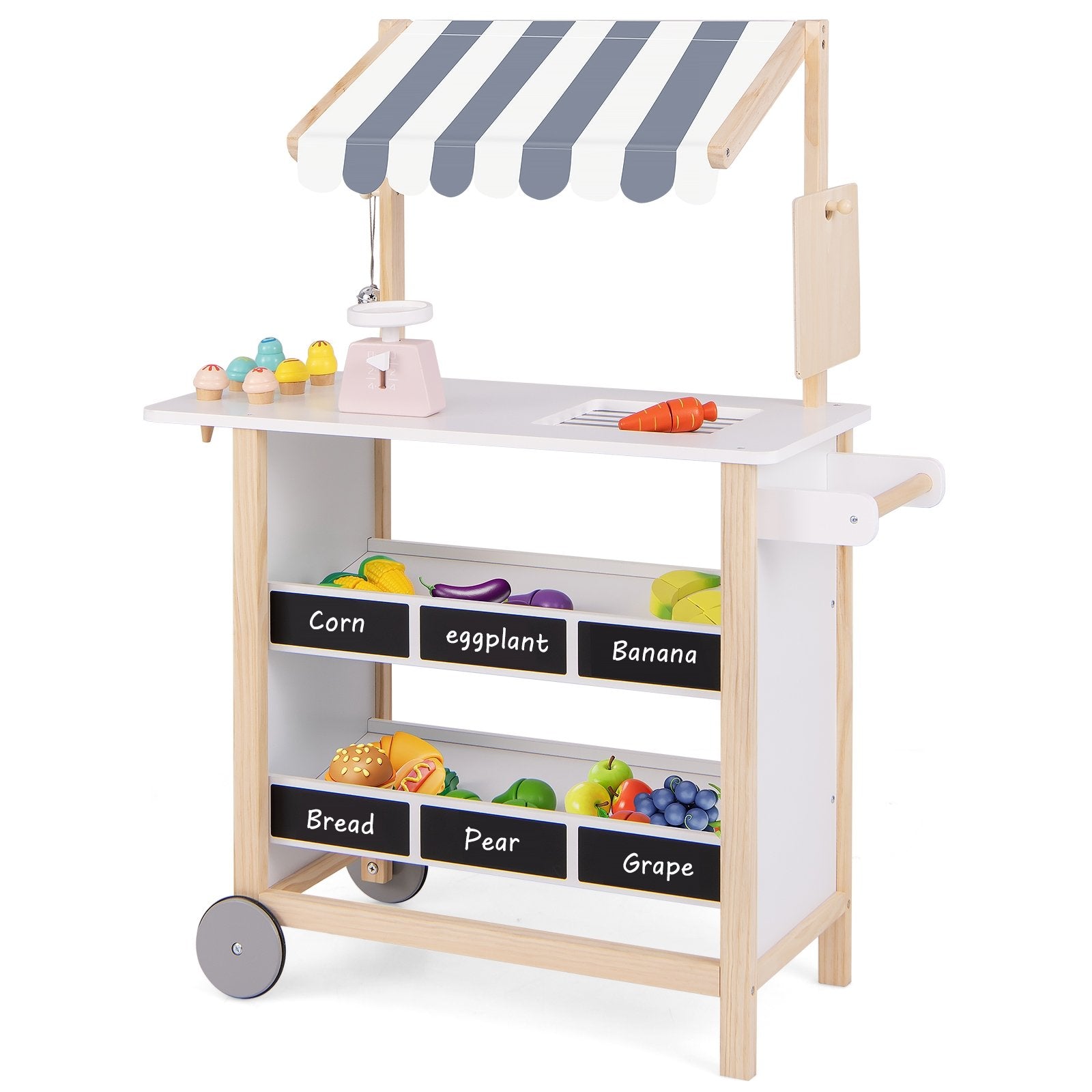 Kids Wooden Ice Cream Cart with Chalkboard and Storage for over 3 Years Old, White Play Kitchen Sets   at Gallery Canada