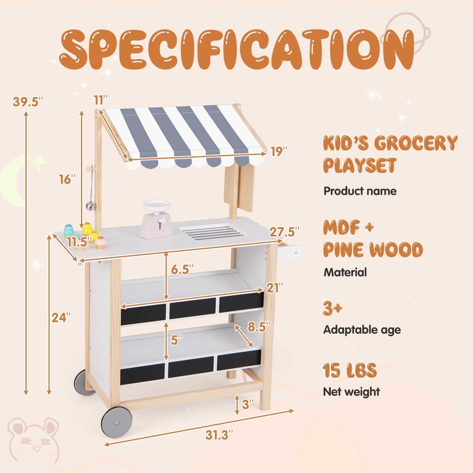 Kids Wooden Ice Cream Cart with Chalkboard and Storage for over 3 Years Old, White Play Kitchen Sets   at Gallery Canada