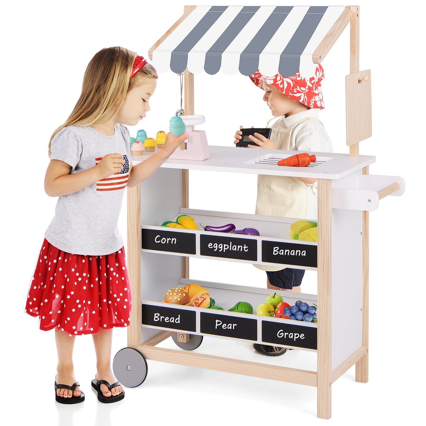 Kids Wooden Ice Cream Cart with Chalkboard and Storage for over 3 Years Old, White Play Kitchen Sets   at Gallery Canada