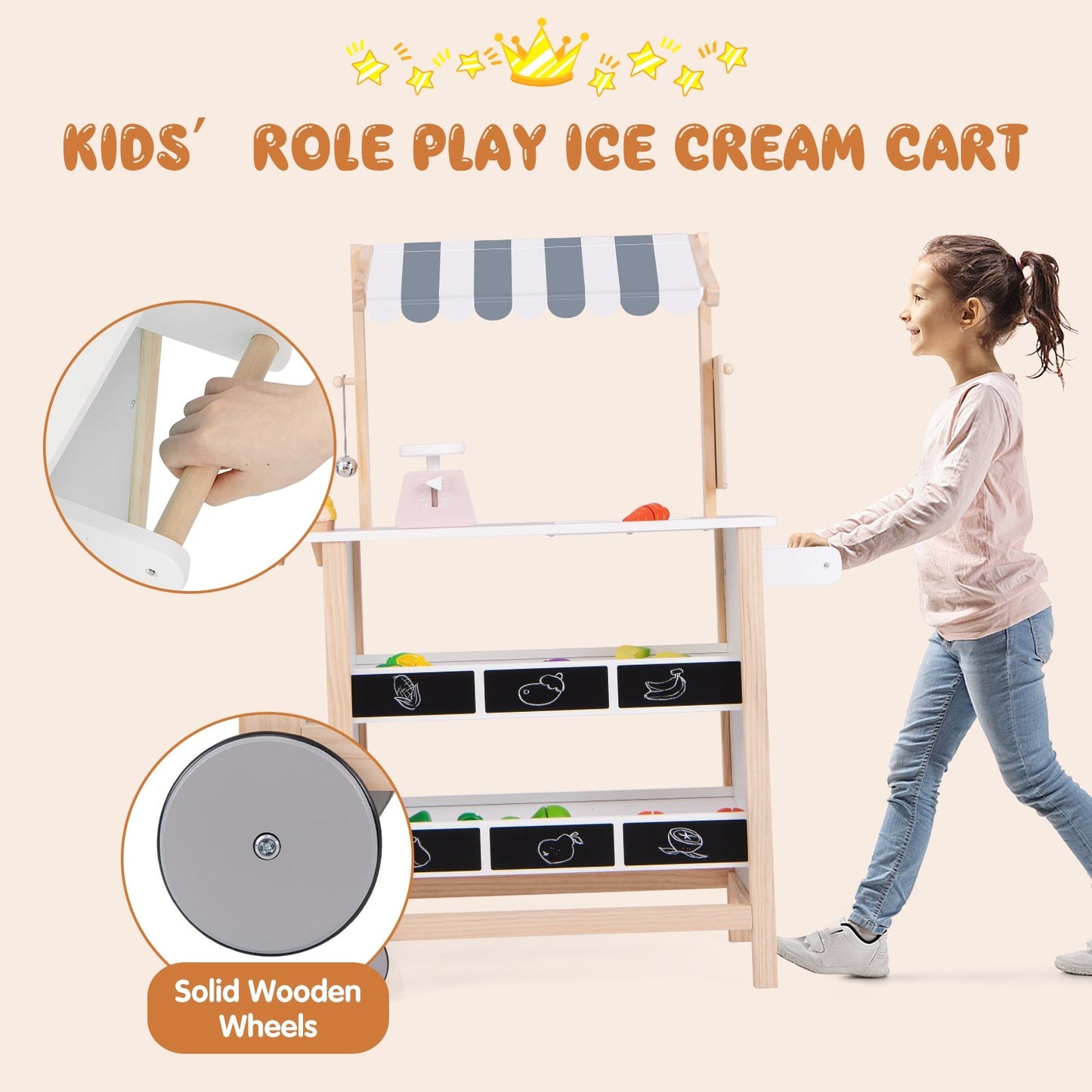 Kids Wooden Ice Cream Cart with Chalkboard and Storage for over 3 Years Old, White Play Kitchen Sets   at Gallery Canada