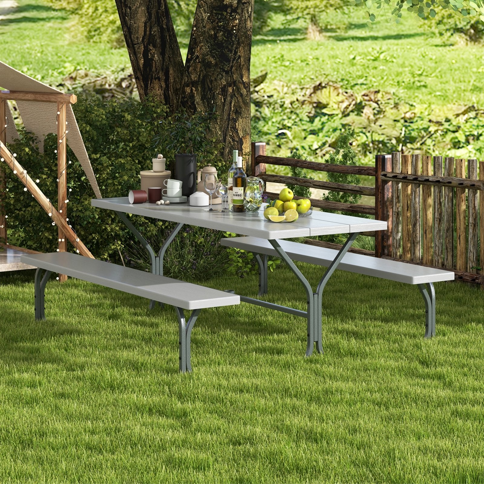 6 Feet Picnic Table Bench Set with HDPE Tabletop for 8 Person, Gray Picnic Tables   at Gallery Canada