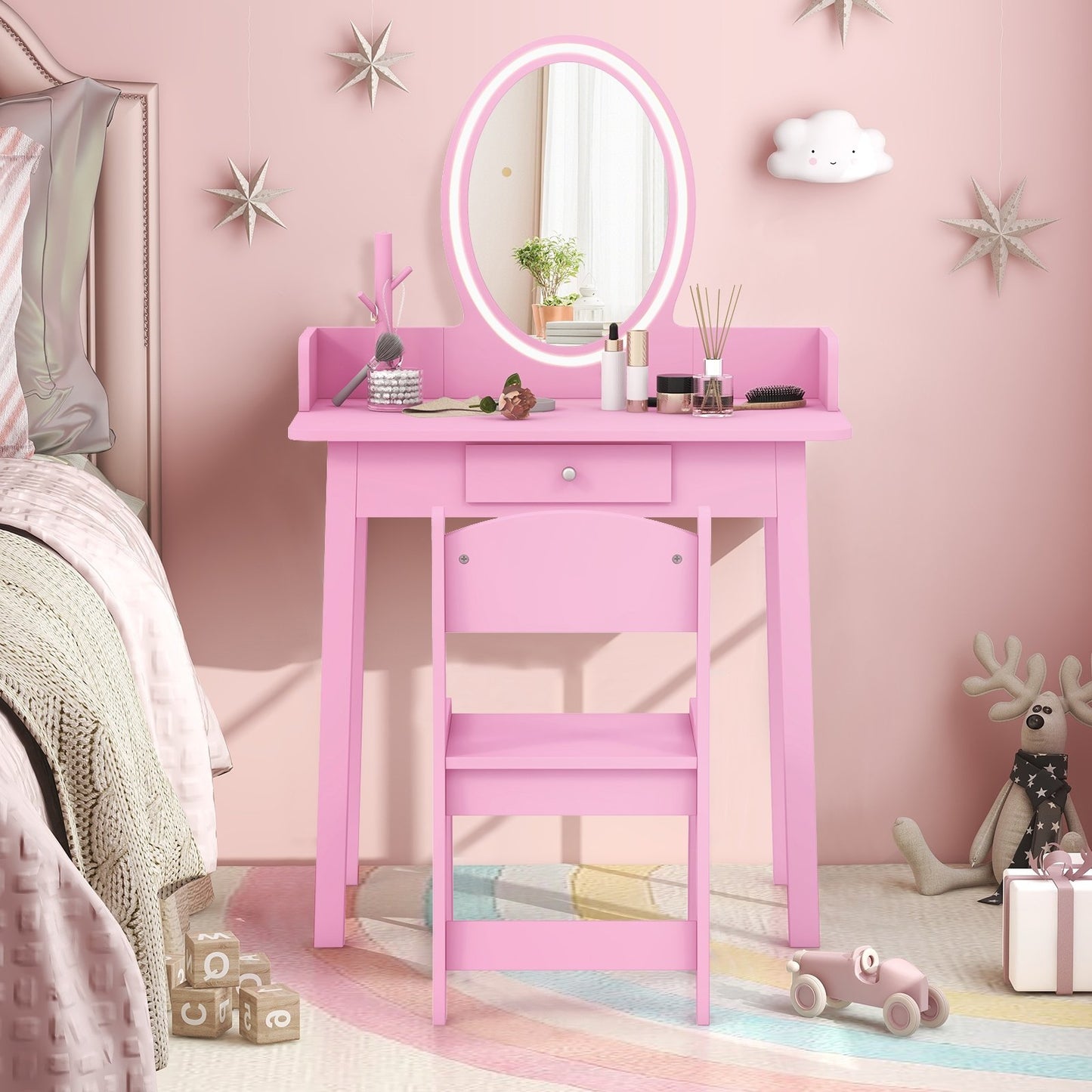 Kids Vanity Set with Lighted Mirror, Pink Kids Vanities   at Gallery Canada