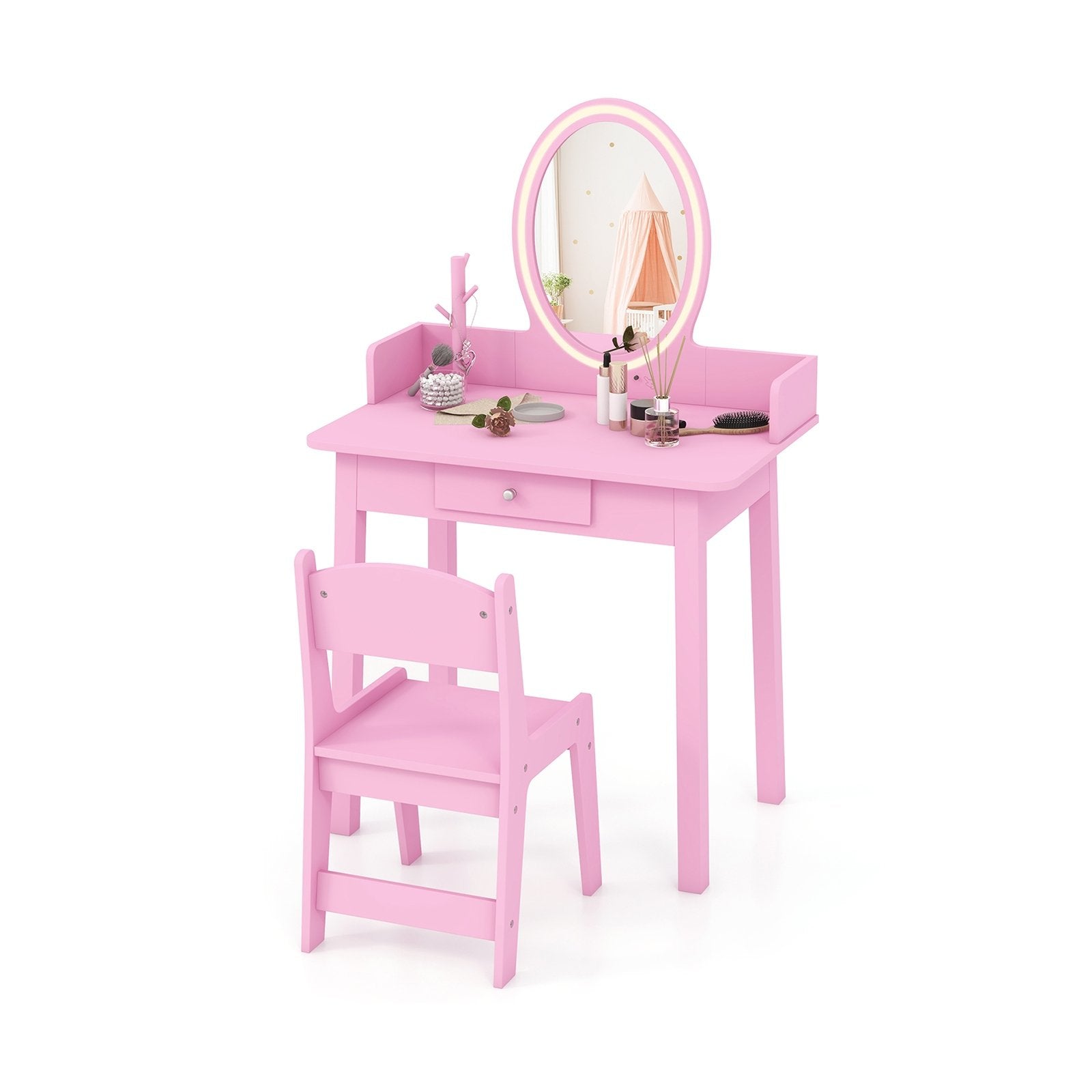 Kids Vanity Set with Lighted Mirror, Pink Kids Vanities Pink  at Gallery Canada