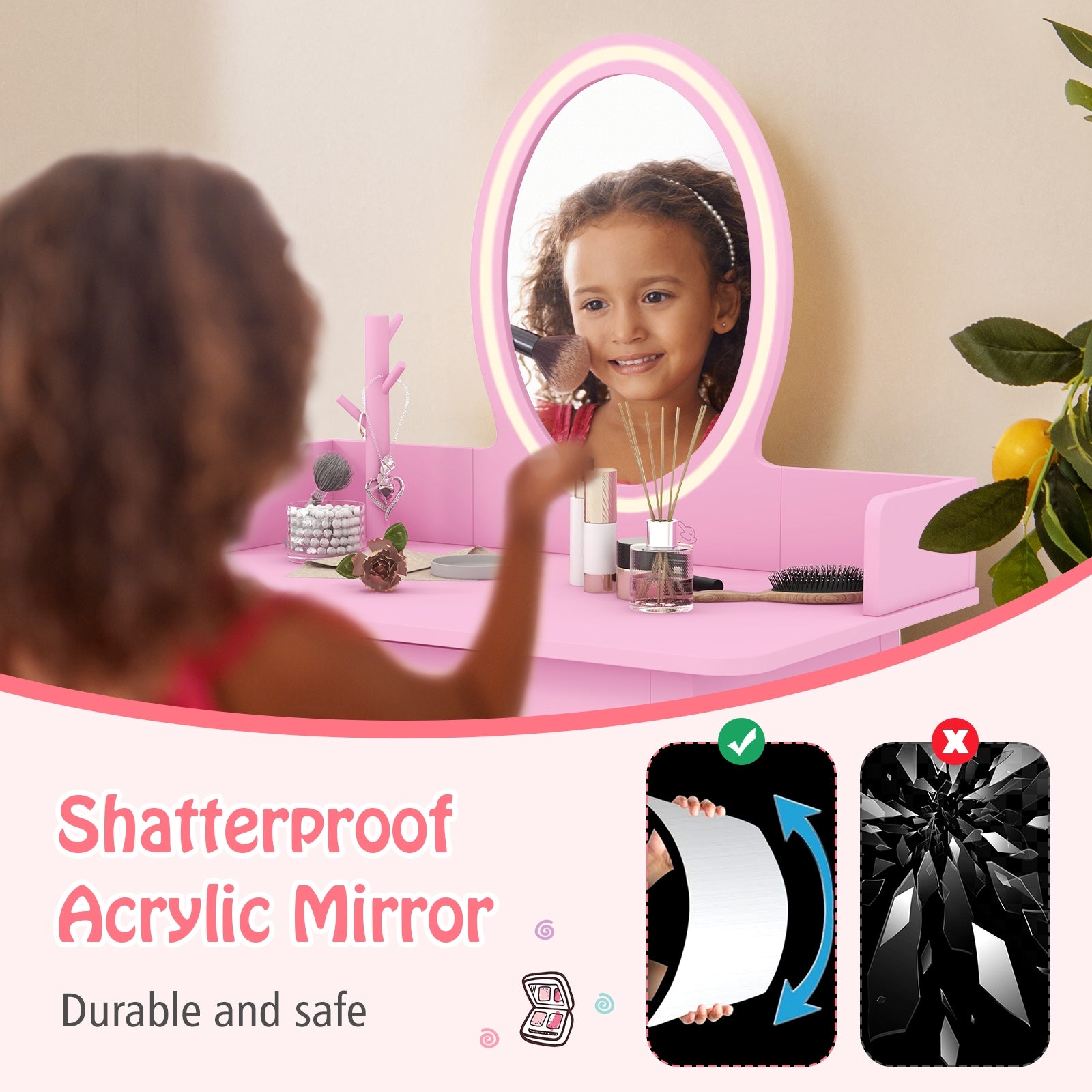 Kids Vanity Set with Lighted Mirror, Pink Kids Vanities   at Gallery Canada