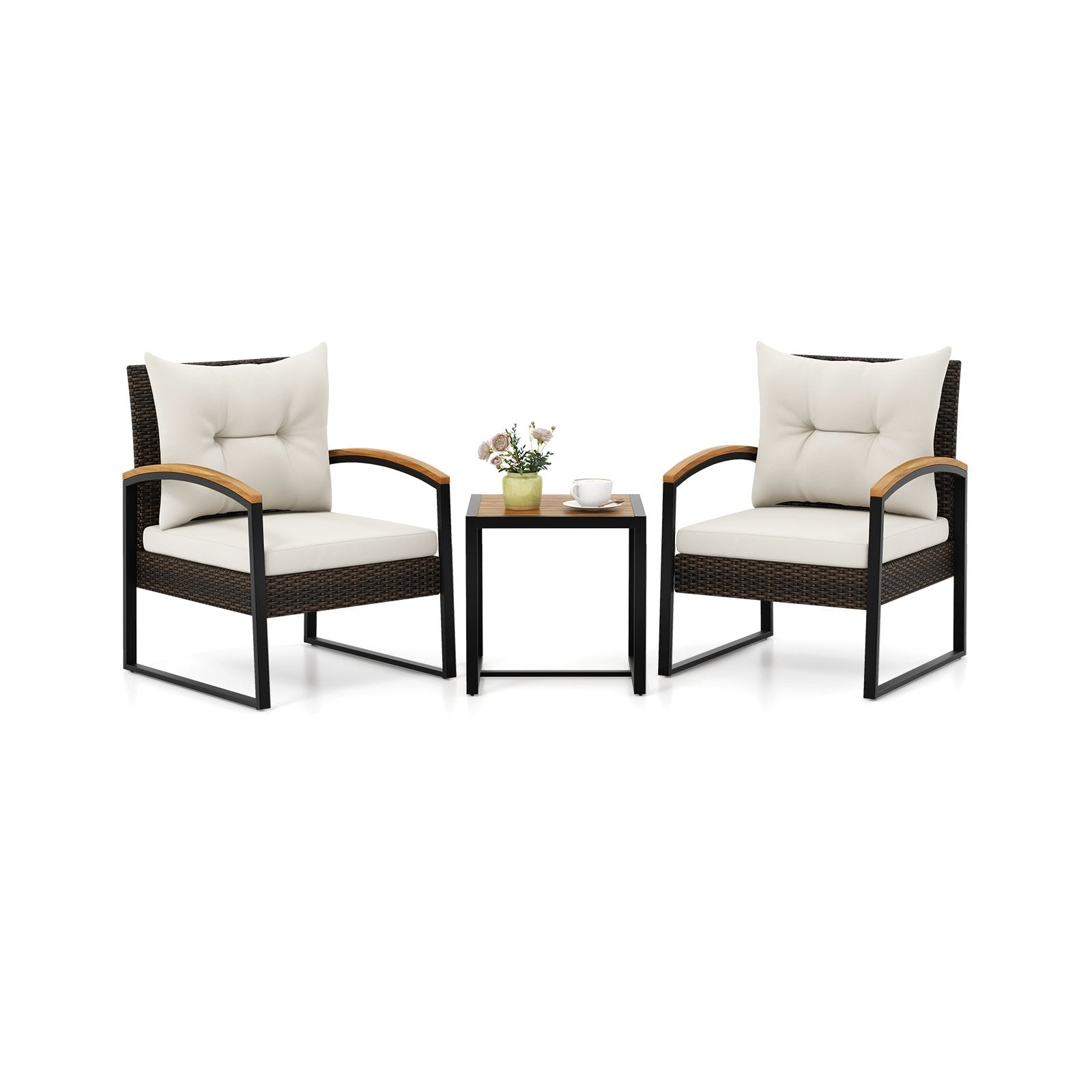 3 Piece Patio Conversation Set with Solid Acacia Wood  Armrests and Tabletop, White Patio Conversation Sets White  at Gallery Canada