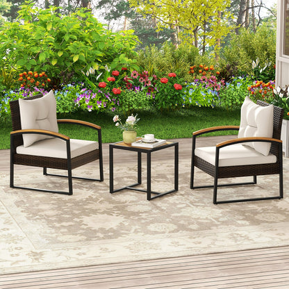 3 Piece Patio Conversation Set with Solid Acacia Wood  Armrests and Tabletop, White Patio Conversation Sets   at Gallery Canada