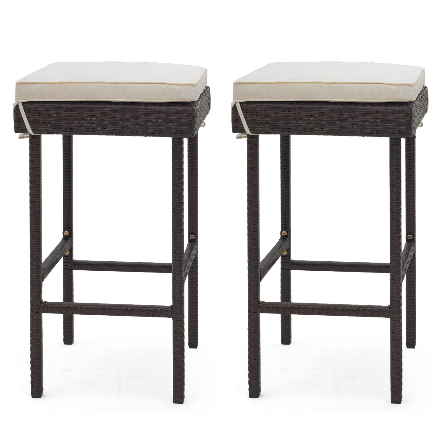 Patio Rattan Barstools Set of 2/4 with Footrest and Soft Cushions for Backyard Balcony-2 Pieces, Off White Patio Bar Furniture Off White  at Gallery Canada