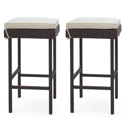 Patio Rattan Barstools Set of 2/4 with Footrest and Soft Cushions for Backyard Balcony-2 Pieces, Off White Patio Bar Furniture Off White  at Gallery Canada