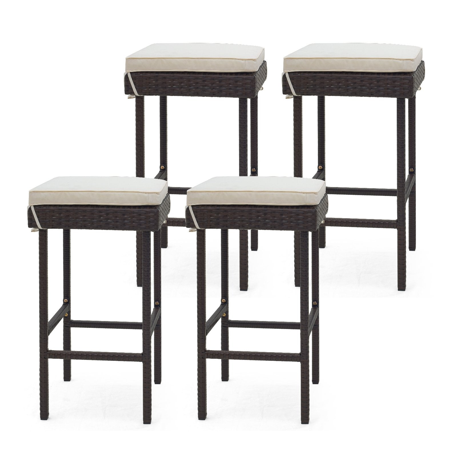 Patio Rattan Barstools Set of 2/4 with Footrest and Soft Cushions for Backyard Balcony-4 Pieces, Off White Patio Bar Furniture Off White  at Gallery Canada