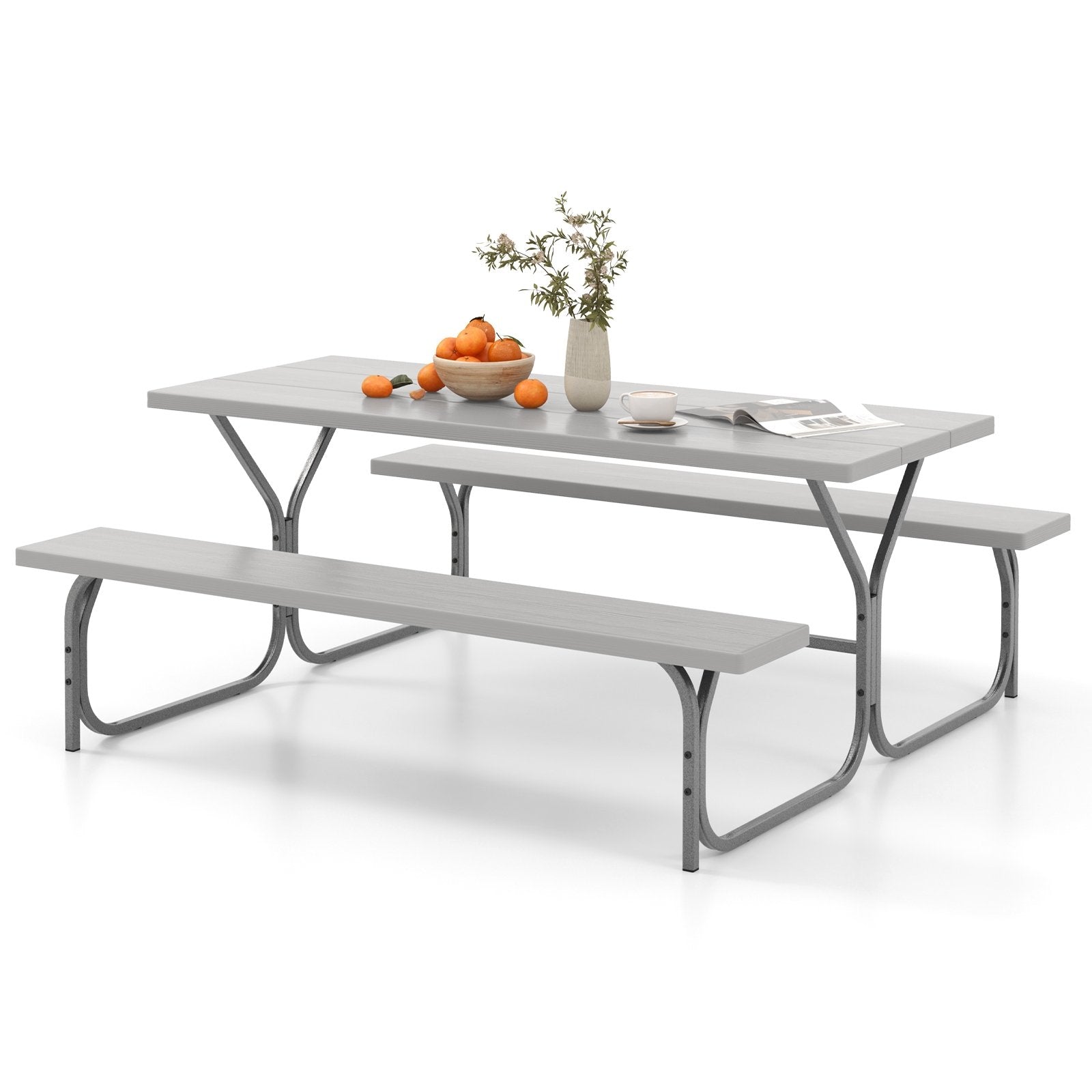 6 Feet Picnic Table Bench Set with HDPE Tabletop for 8 Person, Gray Picnic Tables   at Gallery Canada