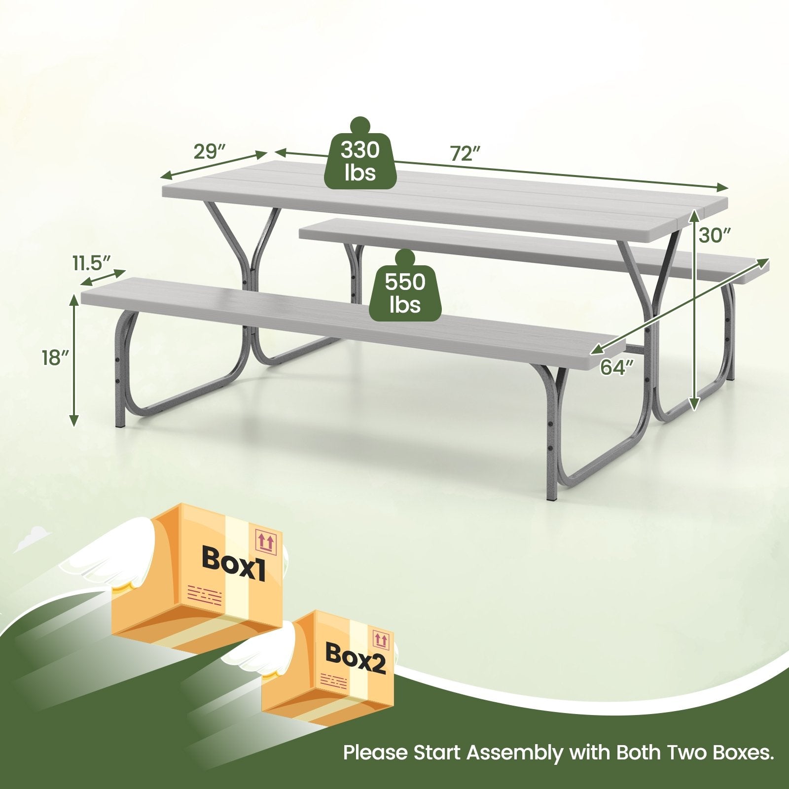 6 Feet Picnic Table Bench Set with HDPE Tabletop for 8 Person, Gray Picnic Tables   at Gallery Canada