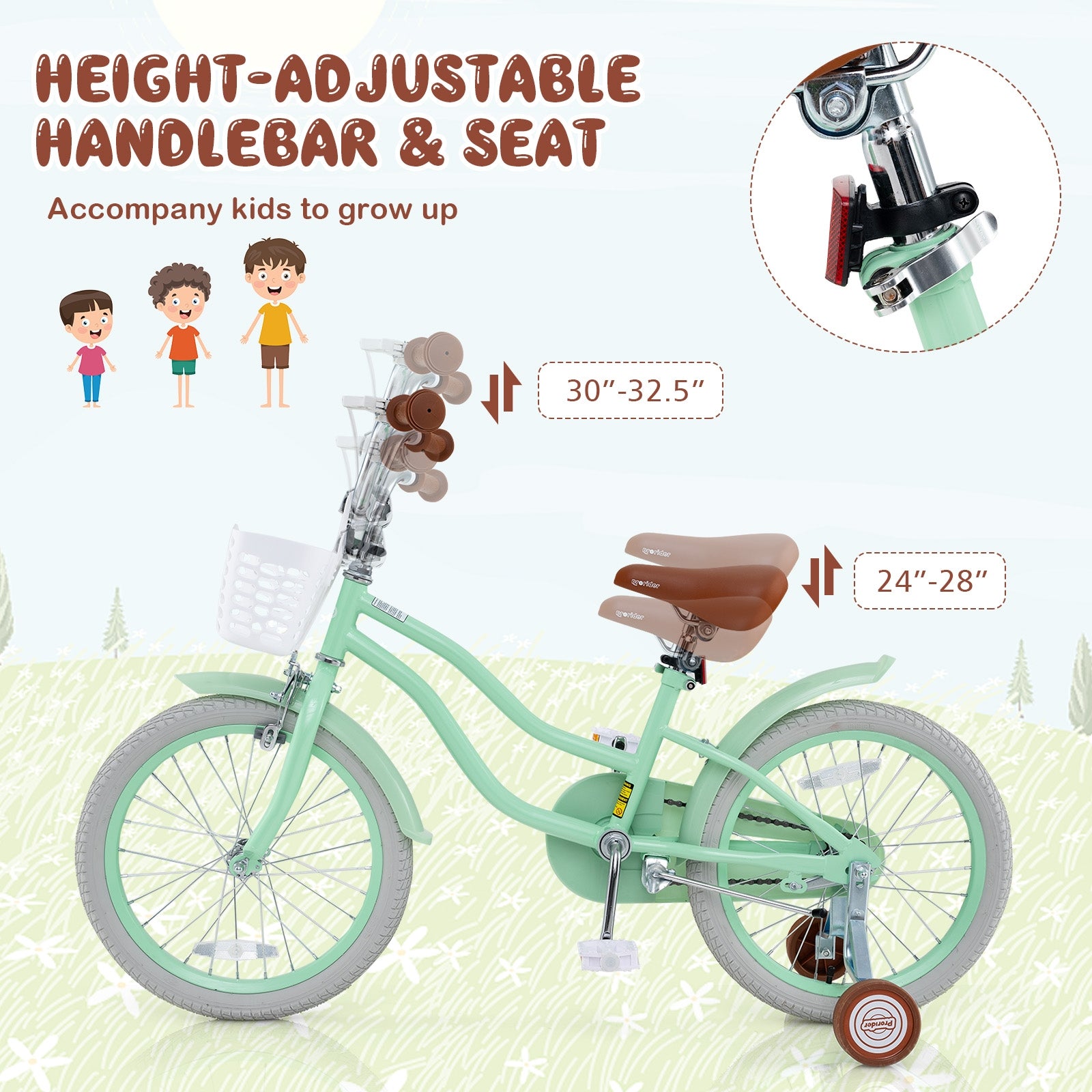 18 Inch Kids Bike with Adjustable Seat and Bell for Kids 3-8 Years Olds-18 inches, Green Kids Bike   at Gallery Canada