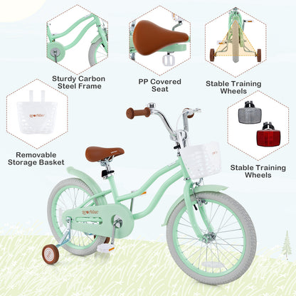 18 Inch Kids Bike with Adjustable Seat and Bell for Kids 3-8 Years Olds-18 inches, Green Kids Bike   at Gallery Canada