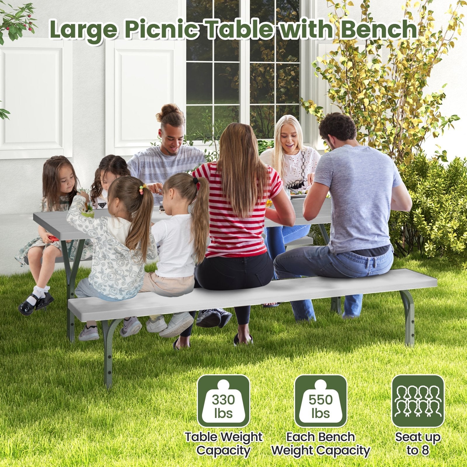 6 Feet Picnic Table Bench Set with HDPE Tabletop for 8 Person, Gray Picnic Tables   at Gallery Canada