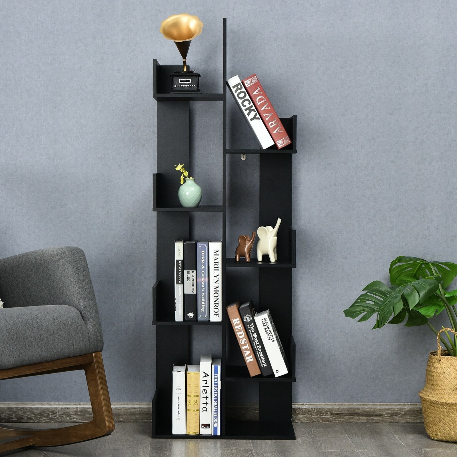 8-Tier Bookshelf Bookcase with 8 Open Compartments Space-Saving Storage Rack , Black Bookcases   at Gallery Canada