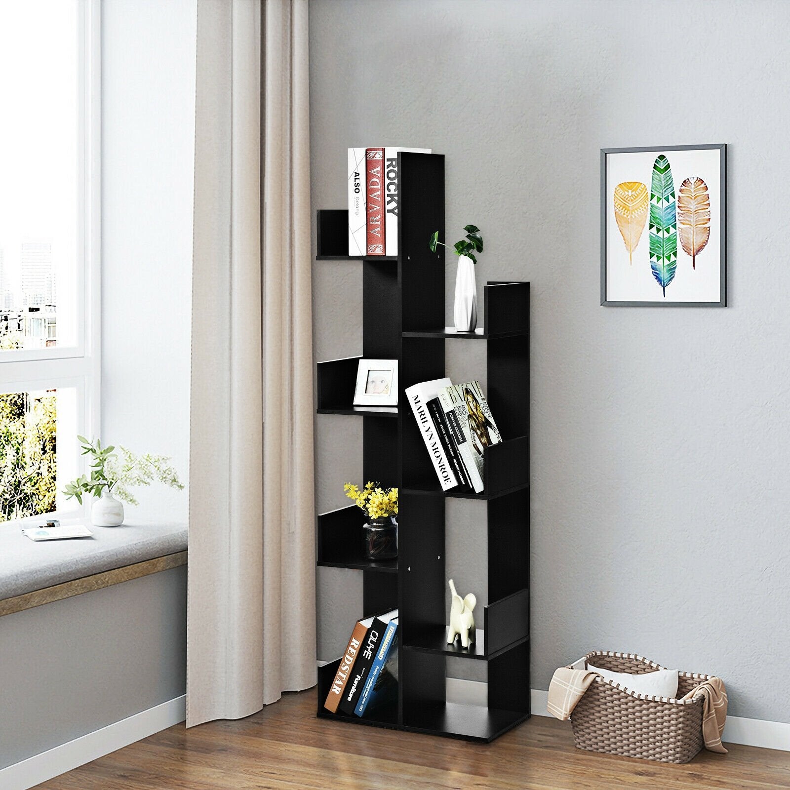 8-Tier Bookshelf Bookcase with 8 Open Compartments Space-Saving Storage Rack , Black Bookcases   at Gallery Canada