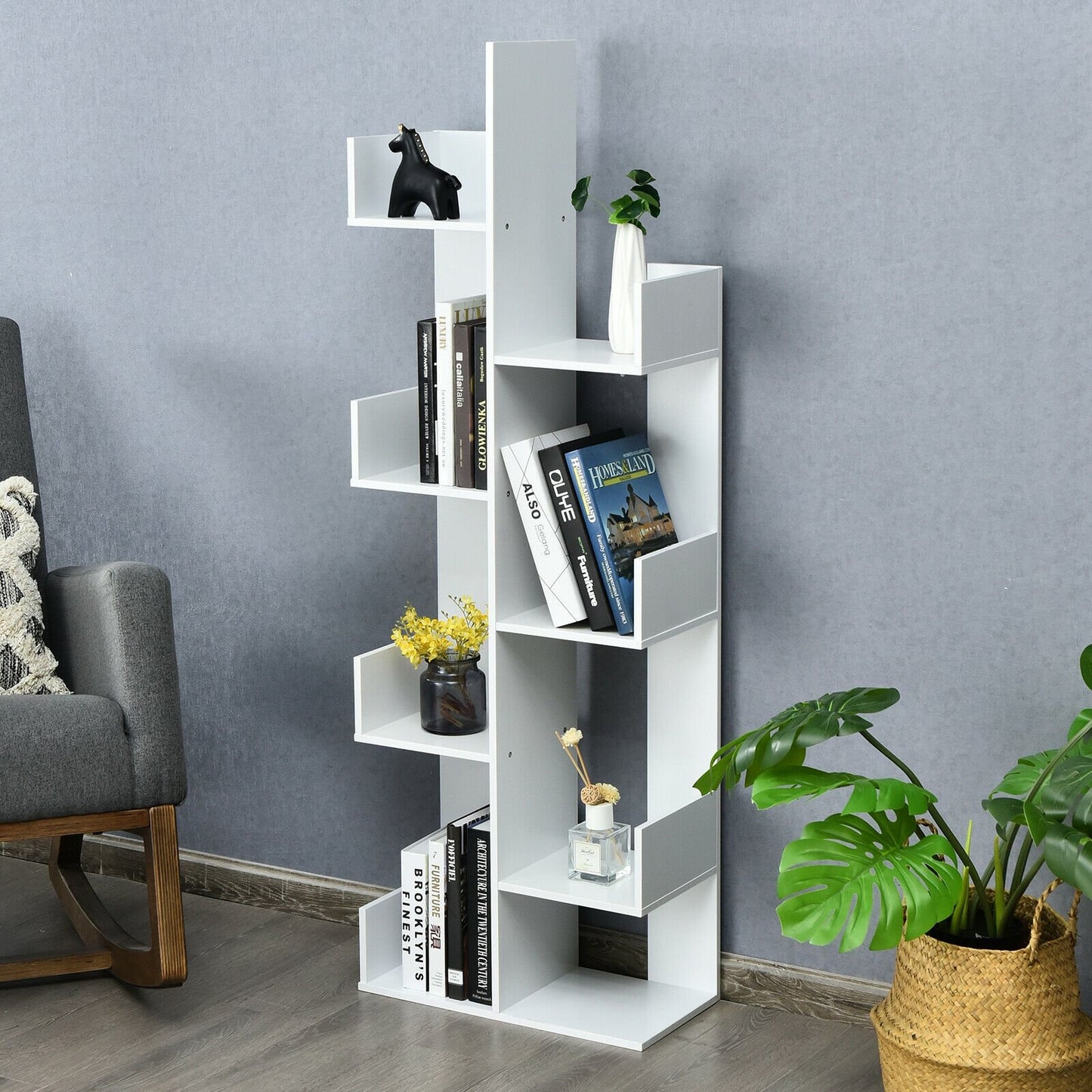 8-Tier Bookshelf Bookcase with 8 Open Compartments Space-Saving Storage Rack , White Bookcases   at Gallery Canada