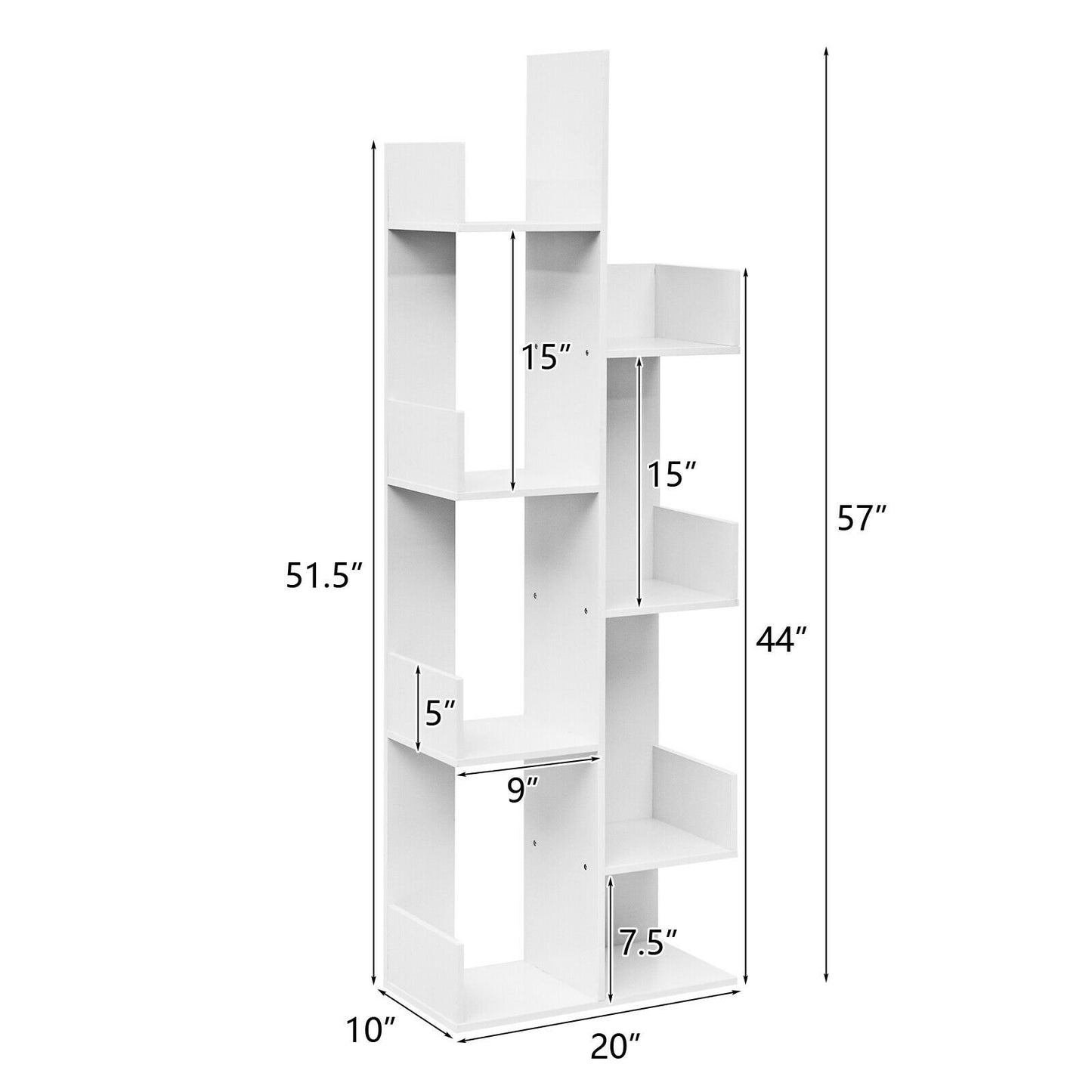 8-Tier Bookshelf Bookcase with 8 Open Compartments Space-Saving Storage Rack , White Bookcases   at Gallery Canada