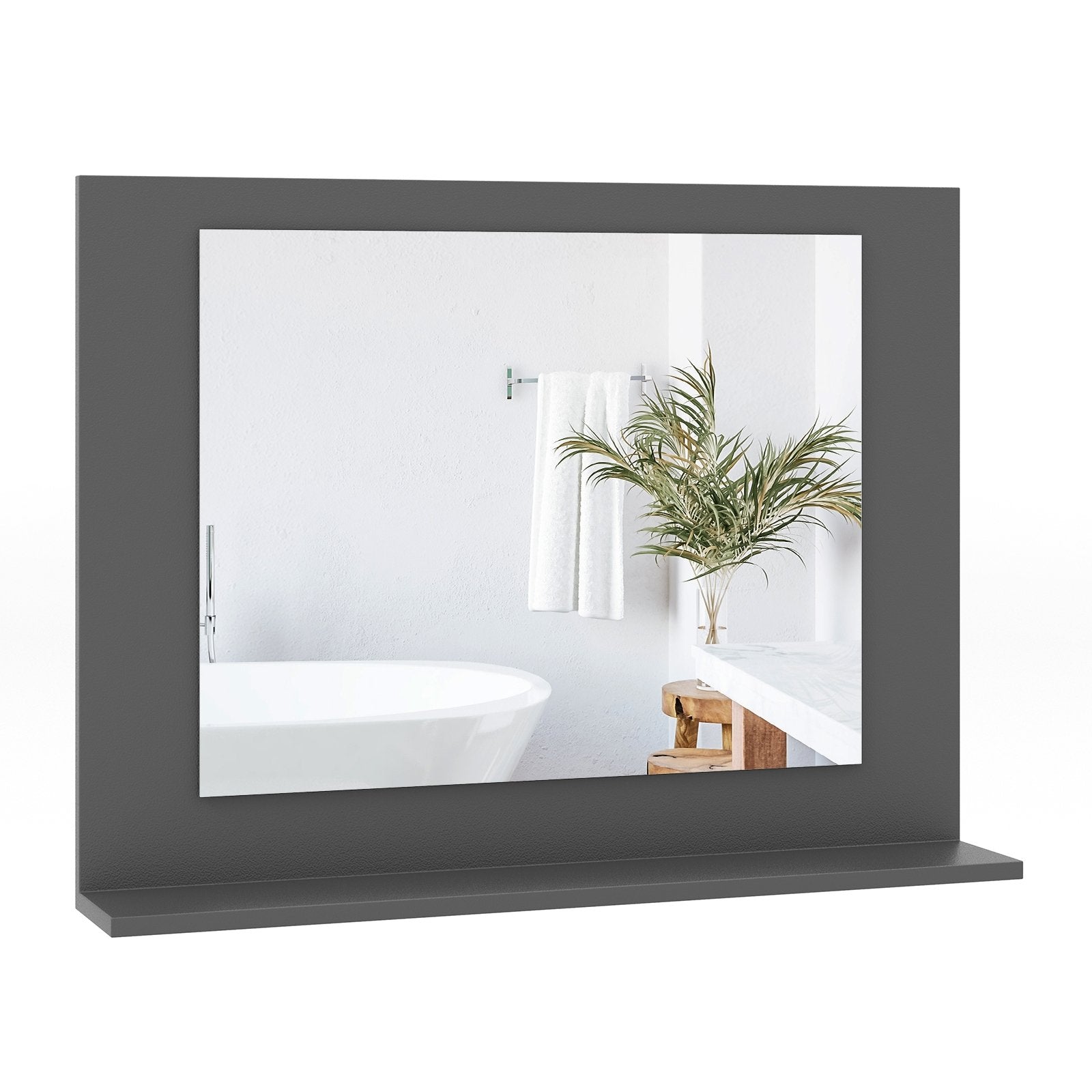 Rectangle Bathroom Mirror with Shelf 23.5 x 17.5 Inch and Wood Frame, Gray Wall Mirrors   at Gallery Canada