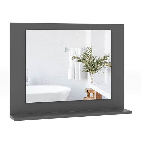 Rectangle Bathroom Mirror with Shelf 23.5 x 17.5 Inch and Wood Frame, Gray Wall Mirrors Gray  at Gallery Canada