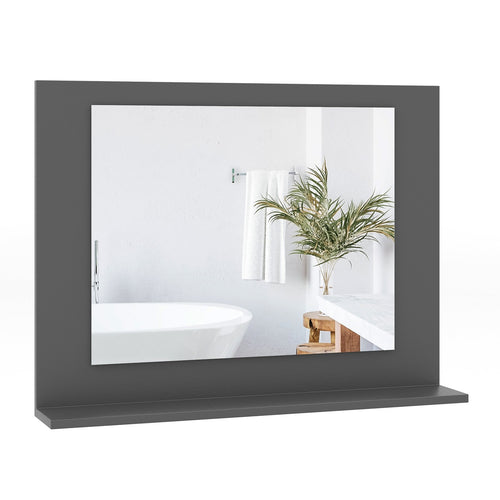 Rectangle Bathroom Mirror with Shelf 23.5 x 17.5 Inch and Wood Frame, Gray