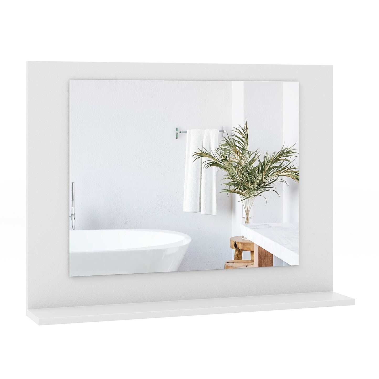 Rectangle Bathroom Mirror with Shelf 23.5 x 17.5 Inch and Wood Frame, White Wall Mirrors White  at Gallery Canada