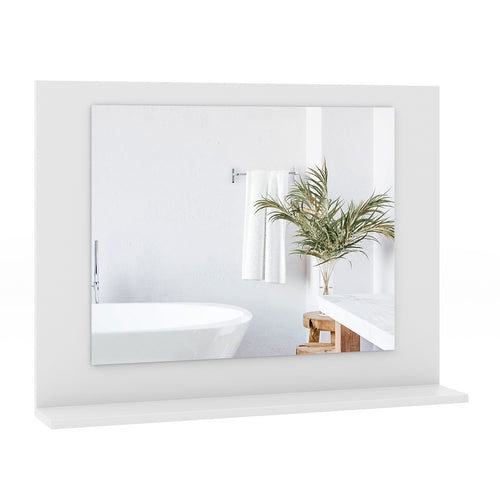 Rectangle Bathroom Mirror with Shelf 23.5 x 17.5 Inch and Wood Frame, White