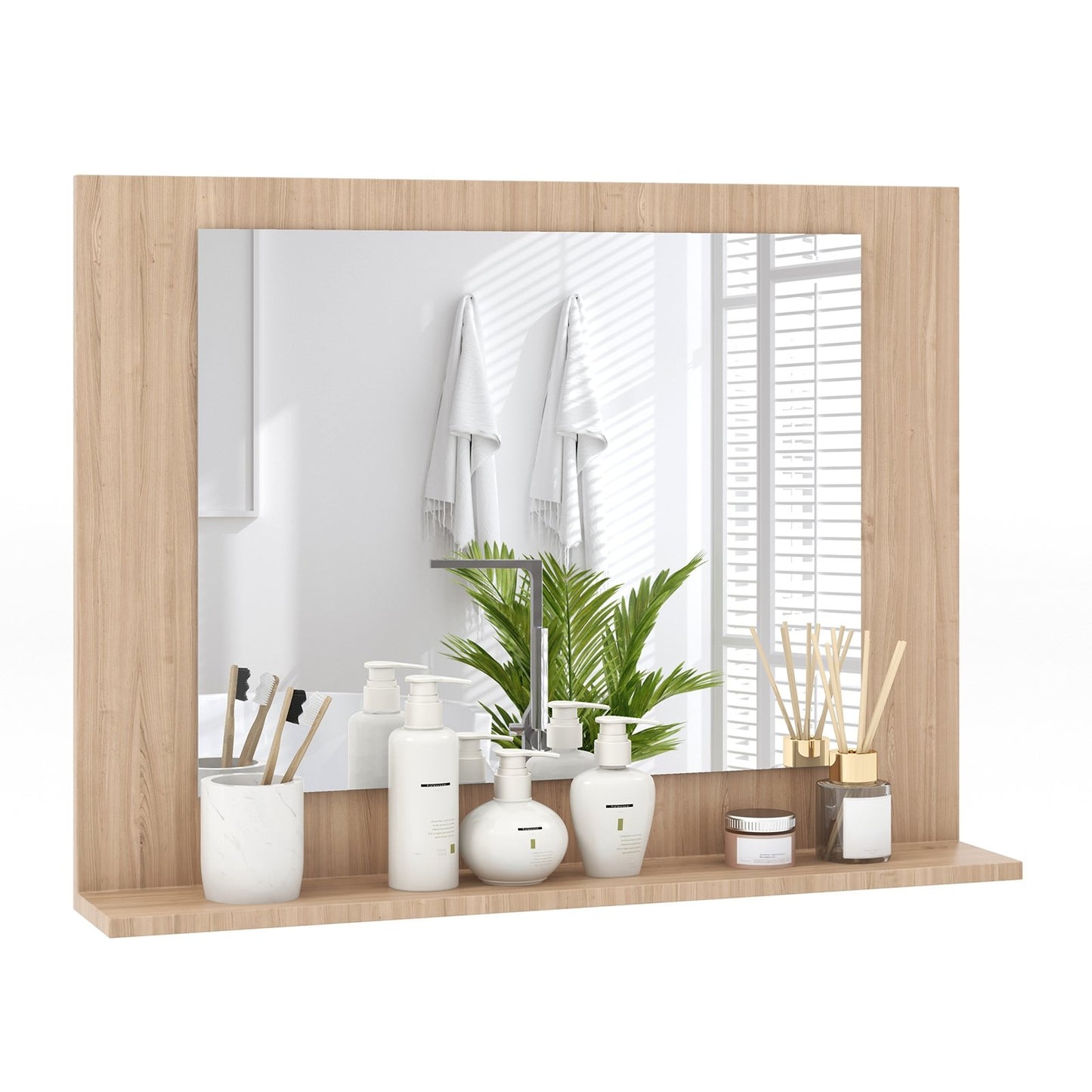 Rectangle Bathroom Mirror with Shelf 23.5 x 17.5 Inch and Wood Frame, Brown Wall Mirrors Brown  at Gallery Canada