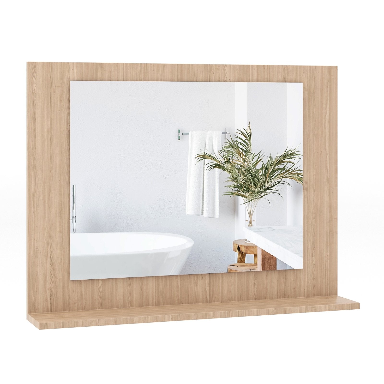 Rectangle Bathroom Mirror with Shelf 23.5 x 17.5 Inch and Wood Frame, Brown Wall Mirrors   at Gallery Canada