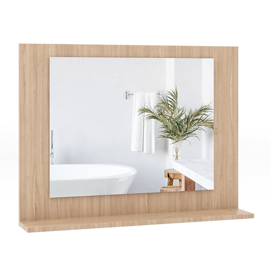 Rectangle Bathroom Mirror with Shelf 23.5 x 17.5 Inch and Wood Frame, Brown Wall Mirrors Brown  at Gallery Canada