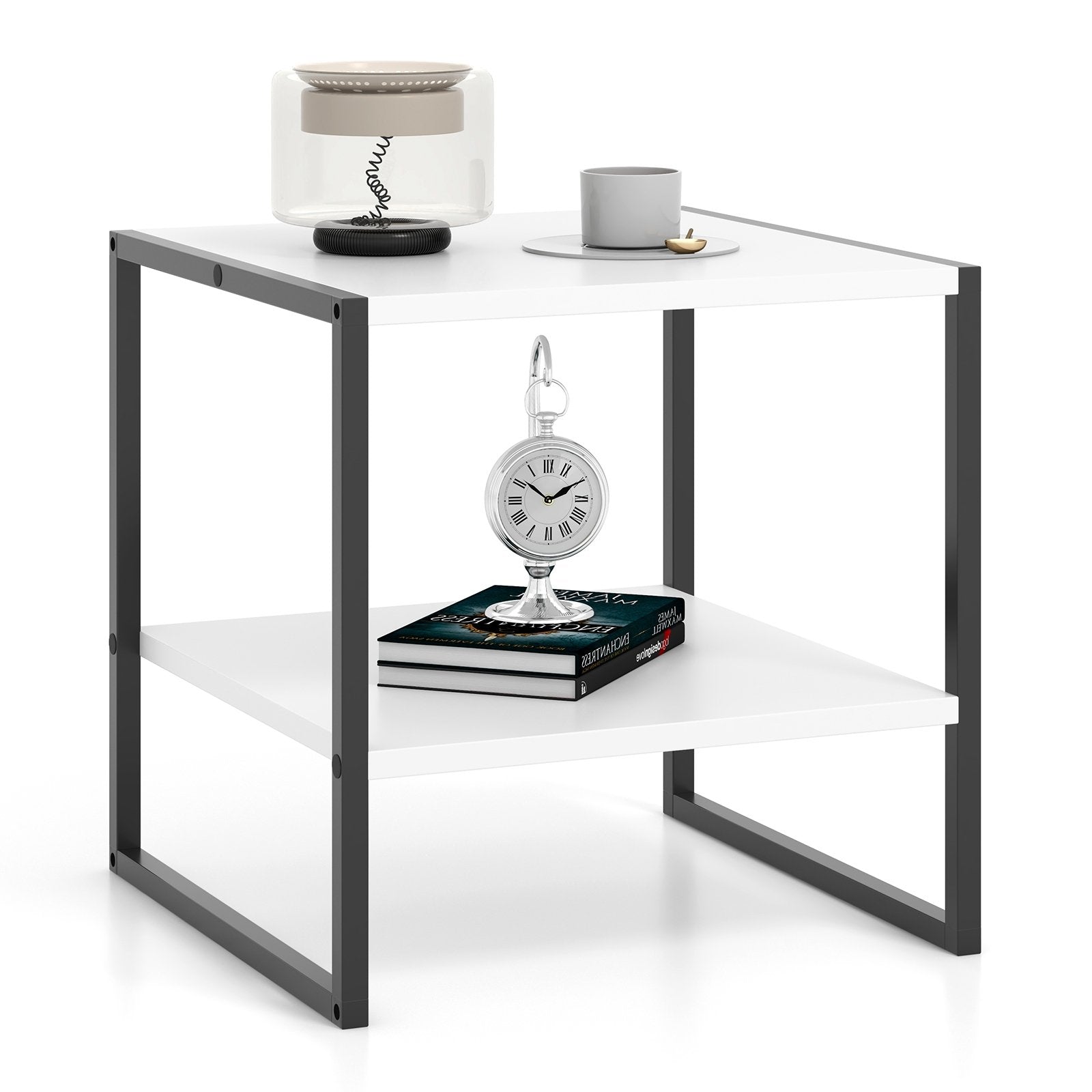 2-Tier Square End Table with Storage Shelf Reversible Design, White End & Side Tables   at Gallery Canada