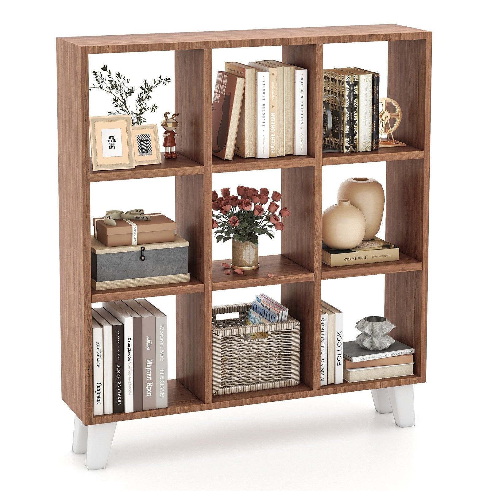 9-Cube Bookcase with 6 Removable Shelves and Raised Support Feet, Brown Bookcases   at Gallery Canada