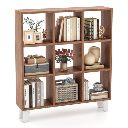 9-Cube Bookcase with 6 Removable Shelves and Raised Support Feet, Brown