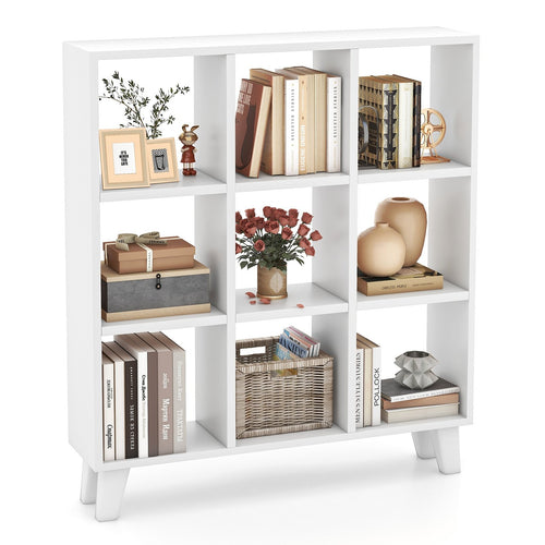 9-Cube Bookcase with 6 Removable Shelves and Raised Support Feet, White