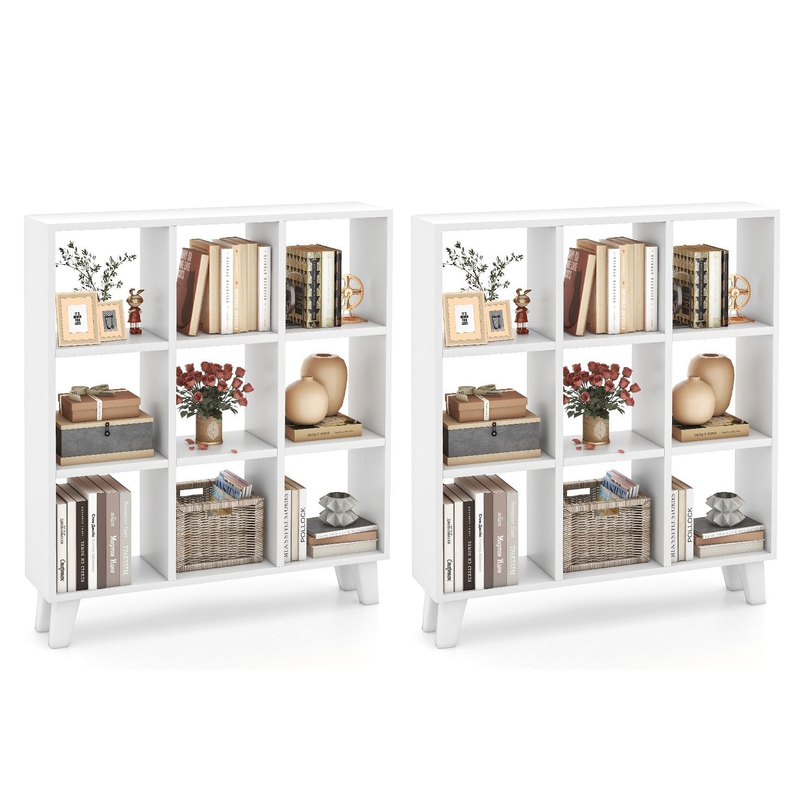 9-Cube Bookcase with 6 Removable Shelves and Raised Support Feet, White Bookcases   at Gallery Canada