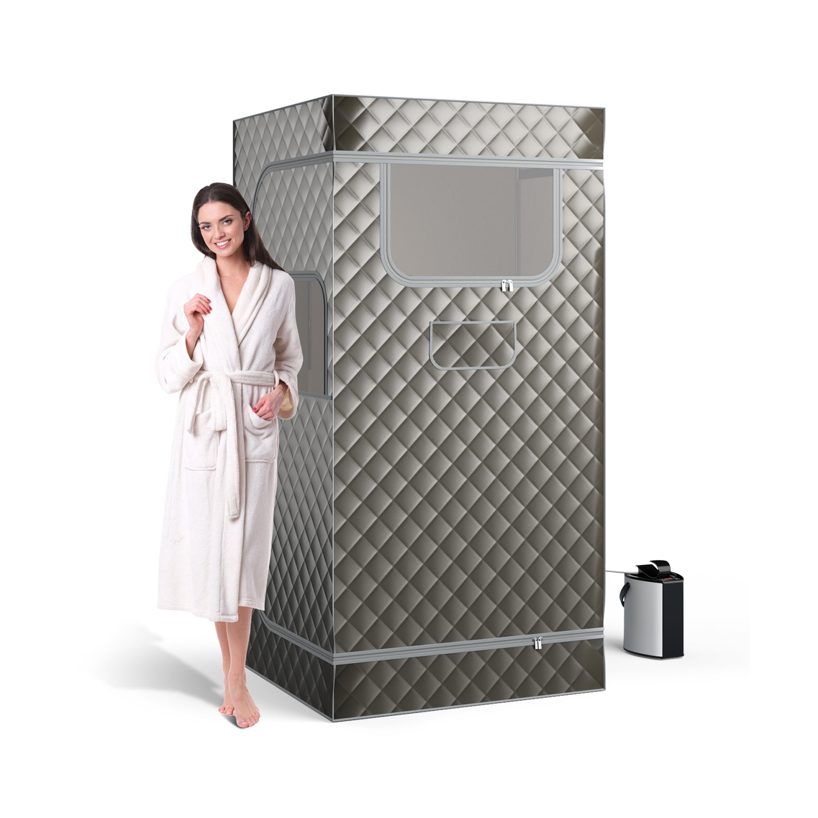 Portable Steam Sauna with 3L Steam Generator Remote Control Wood Foot Massager and Foldable Chair for Home, Gray Spa & Salon at Gallery Canada