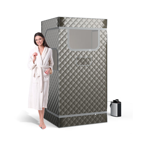 Portable Steam Sauna with 3L Steam Generator Remote Control Wood Foot Massager and Foldable Chair for Home, Gray