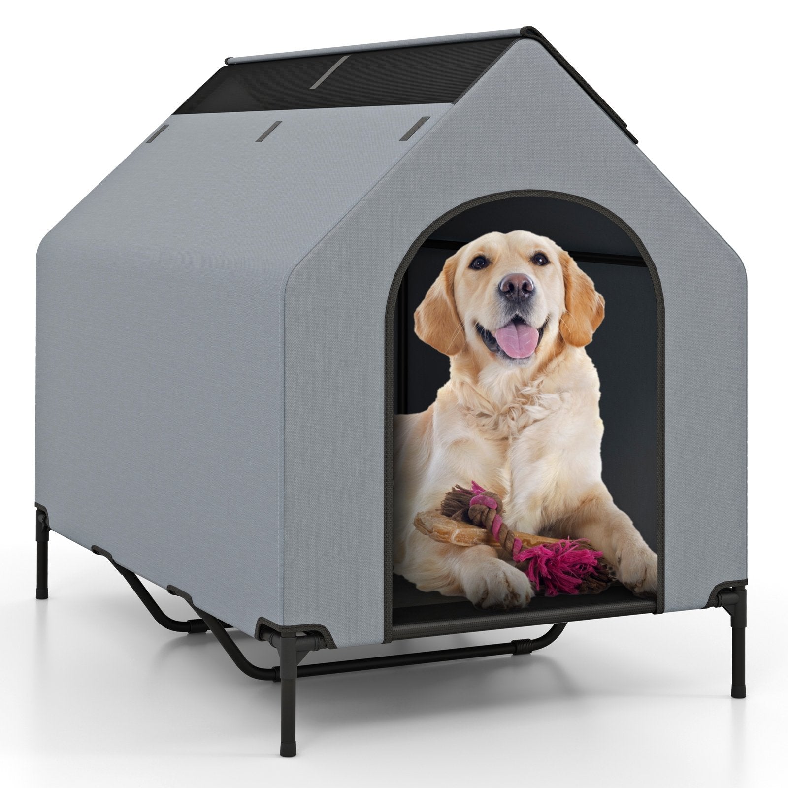 Large/Middle/Small Outdoor Elevated Pet House with Ventilated Windows-L, Gray Dog Supplies L-Gray  at Gallery Canada