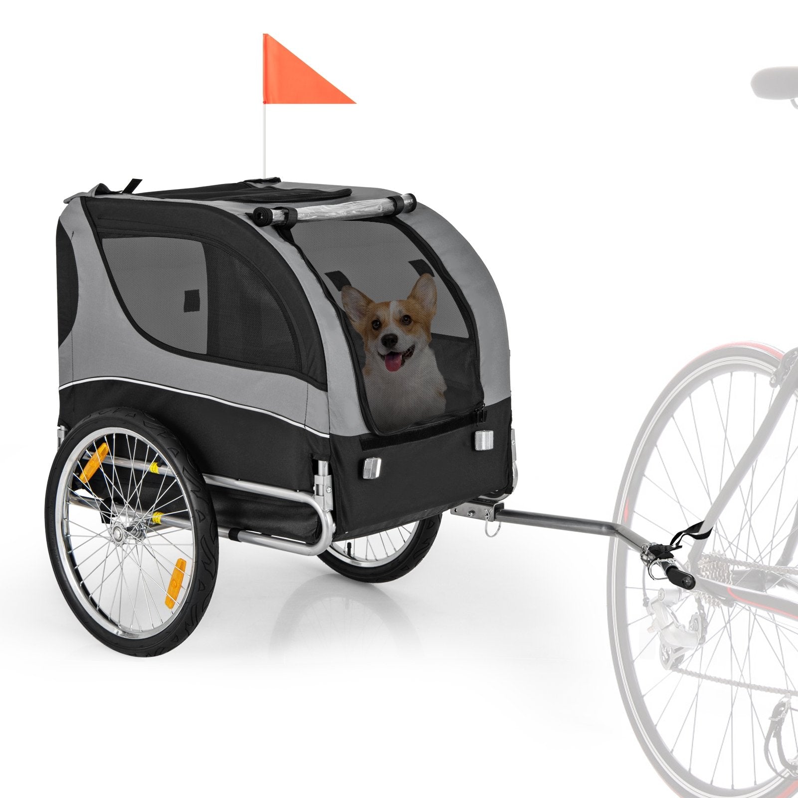 Dog Bike Trailer Foldable Pet Cart with 3 Entrances for Travel, Gray Dog Supplies Gray  at Gallery Canada