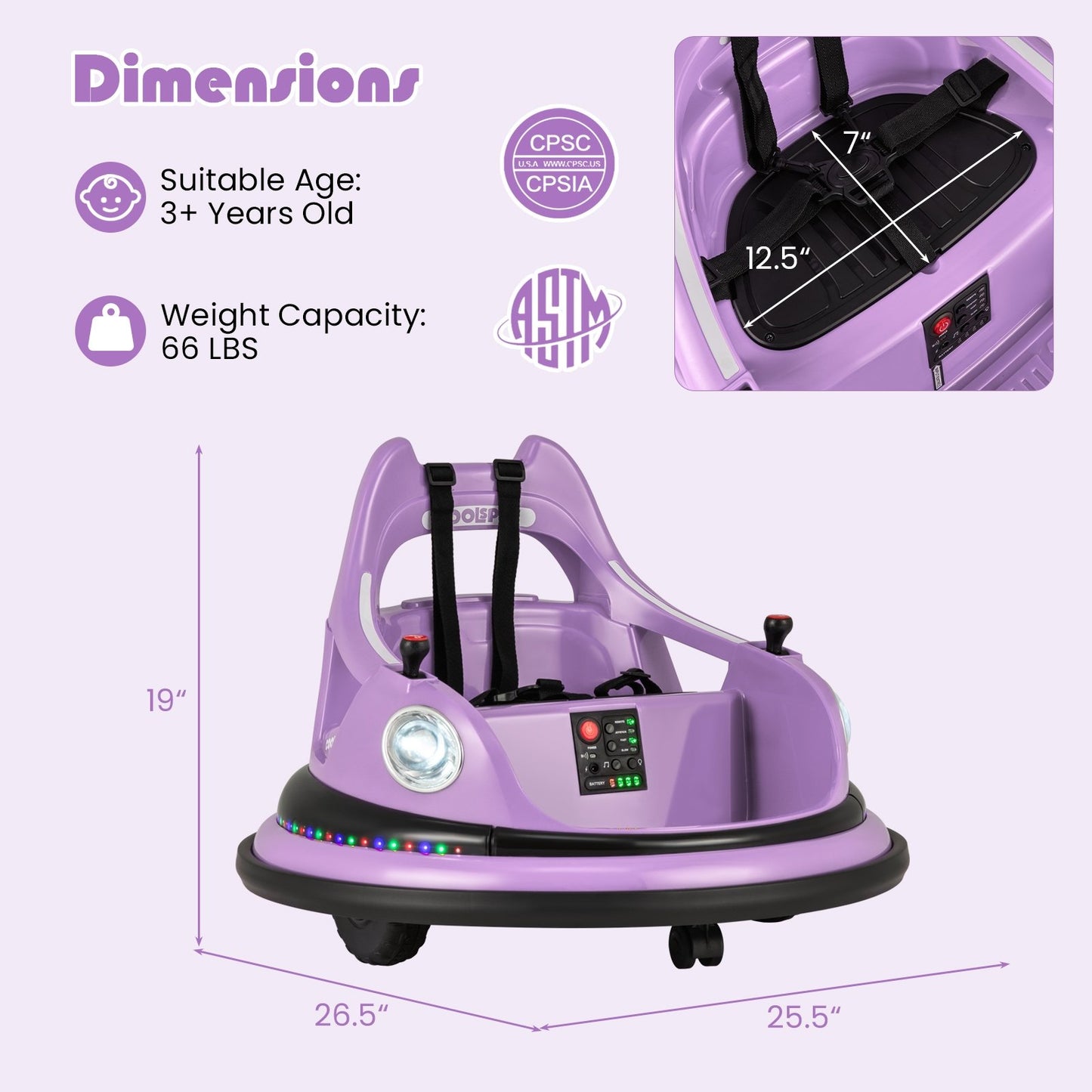 12V Kids Ride On Bumper Car with Remote Control and Dual Joysticks, Purple Powered Ride On Toys   at Gallery Canada