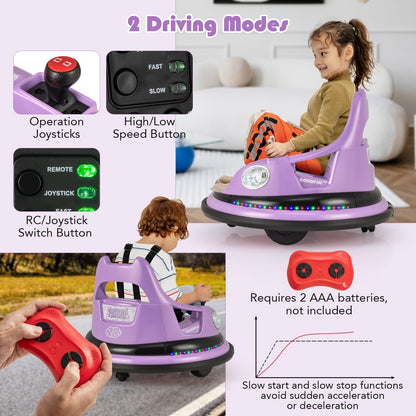 12V Kids Ride On Bumper Car with Remote Control and Dual Joysticks, Purple Powered Ride On Toys   at Gallery Canada