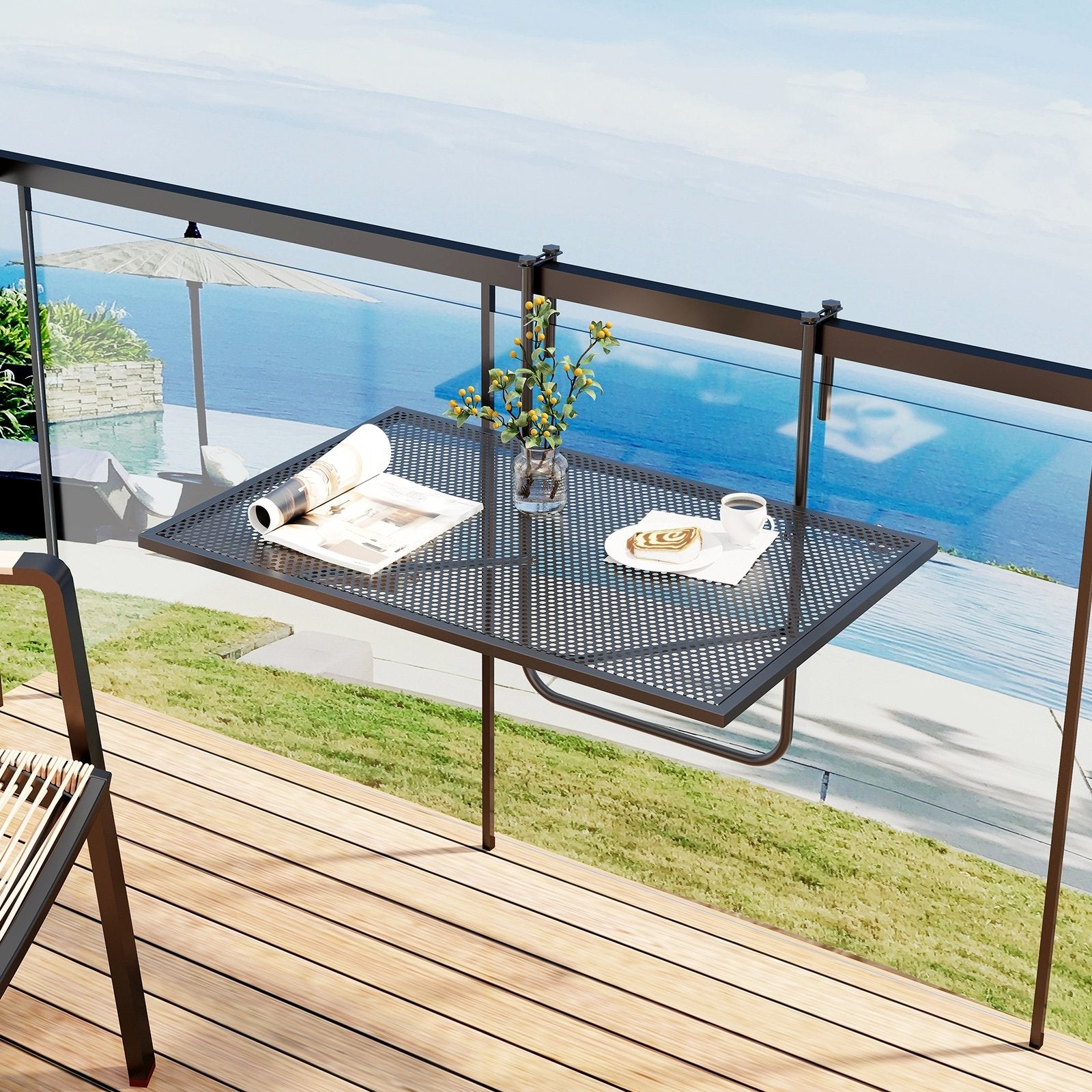 Outdoor Folding Hanging Table with Metal Frame, Black Patio Tables   at Gallery Canada