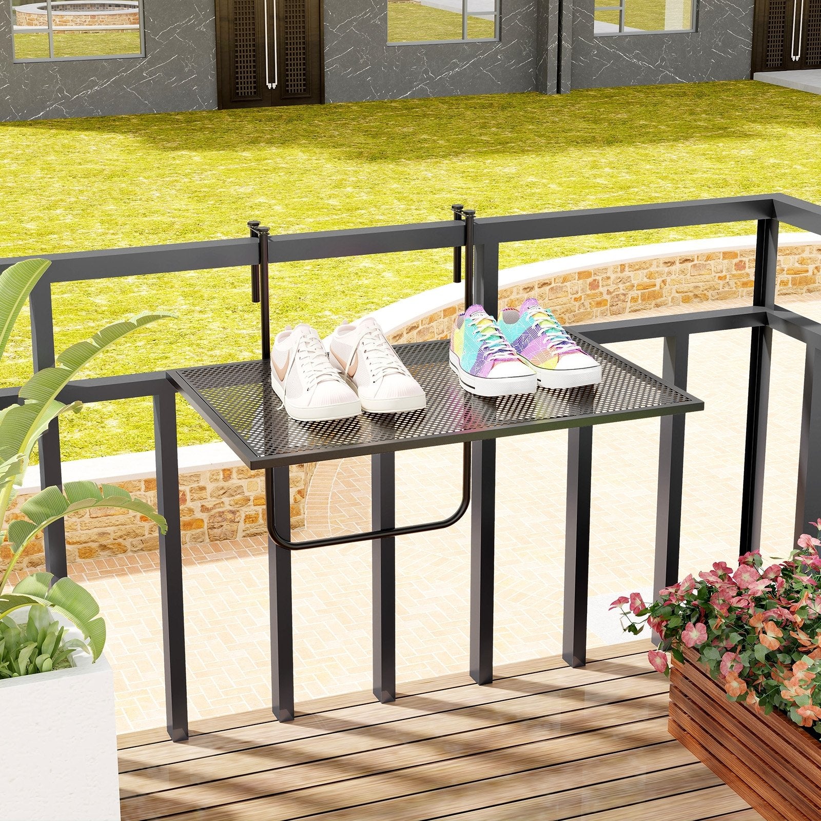 Outdoor Folding Hanging Table with Metal Frame, Black Patio Tables   at Gallery Canada