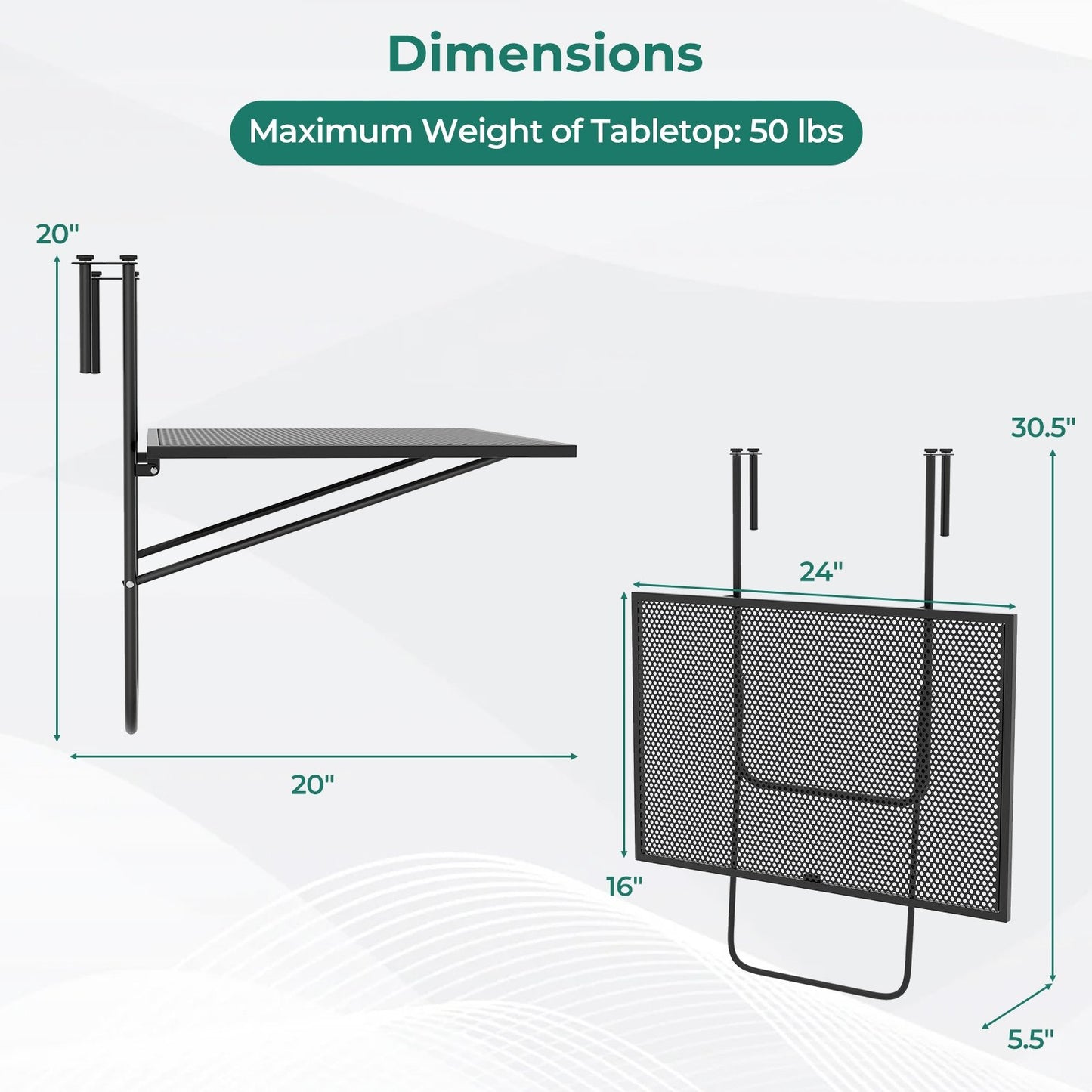 Outdoor Folding Hanging Table with Metal Frame, Black Patio Tables   at Gallery Canada