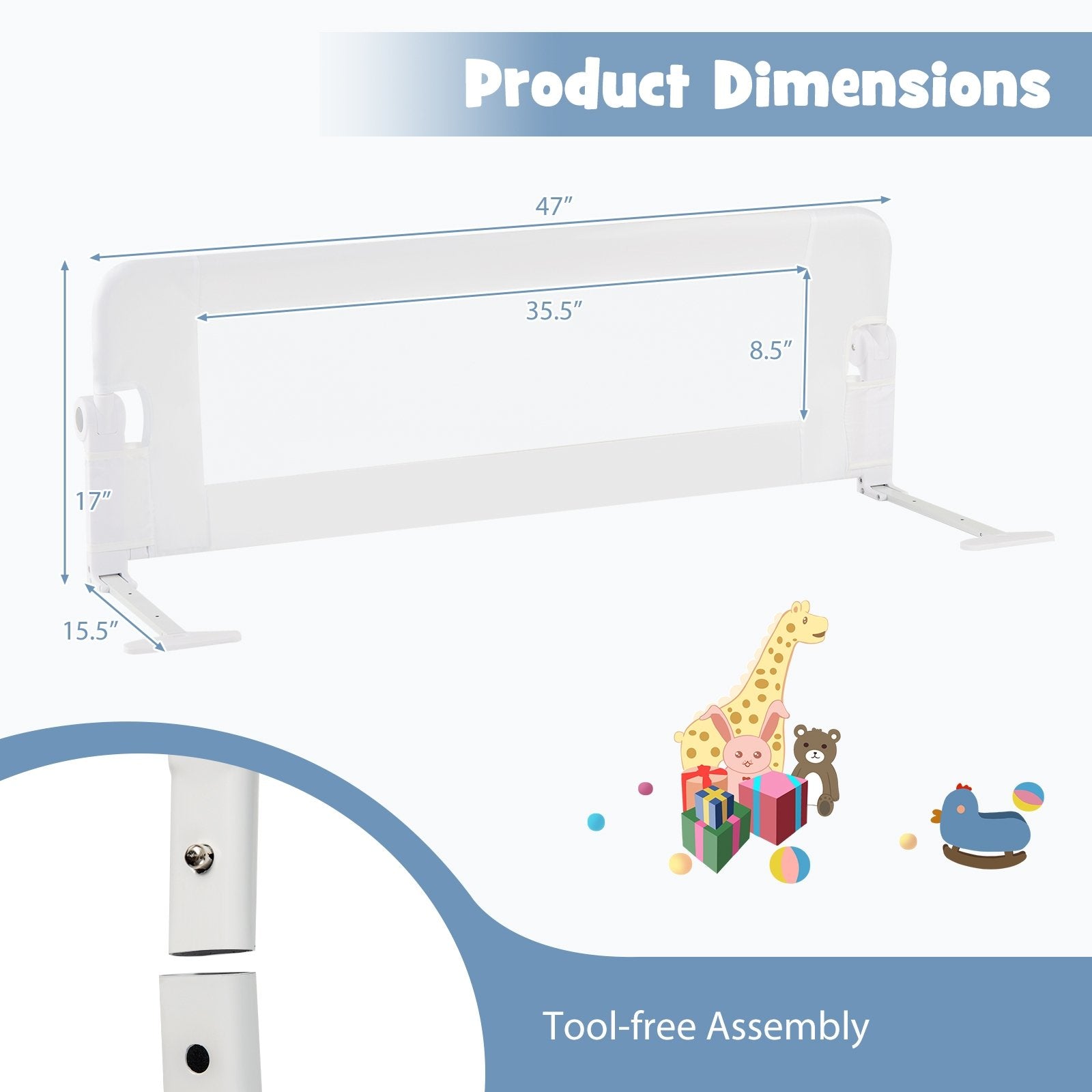 Foldable Bed Rail Swing Down Baby Bed Guard Rail, White Bassinets & Bedside Sleepers   at Gallery Canada