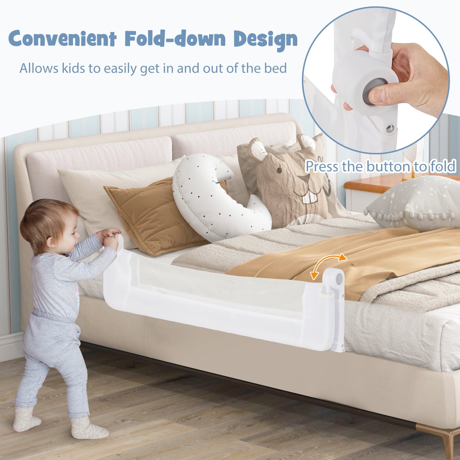 Foldable Bed Rail Swing Down Baby Bed Guard Rail, White Bassinets & Bedside Sleepers   at Gallery Canada