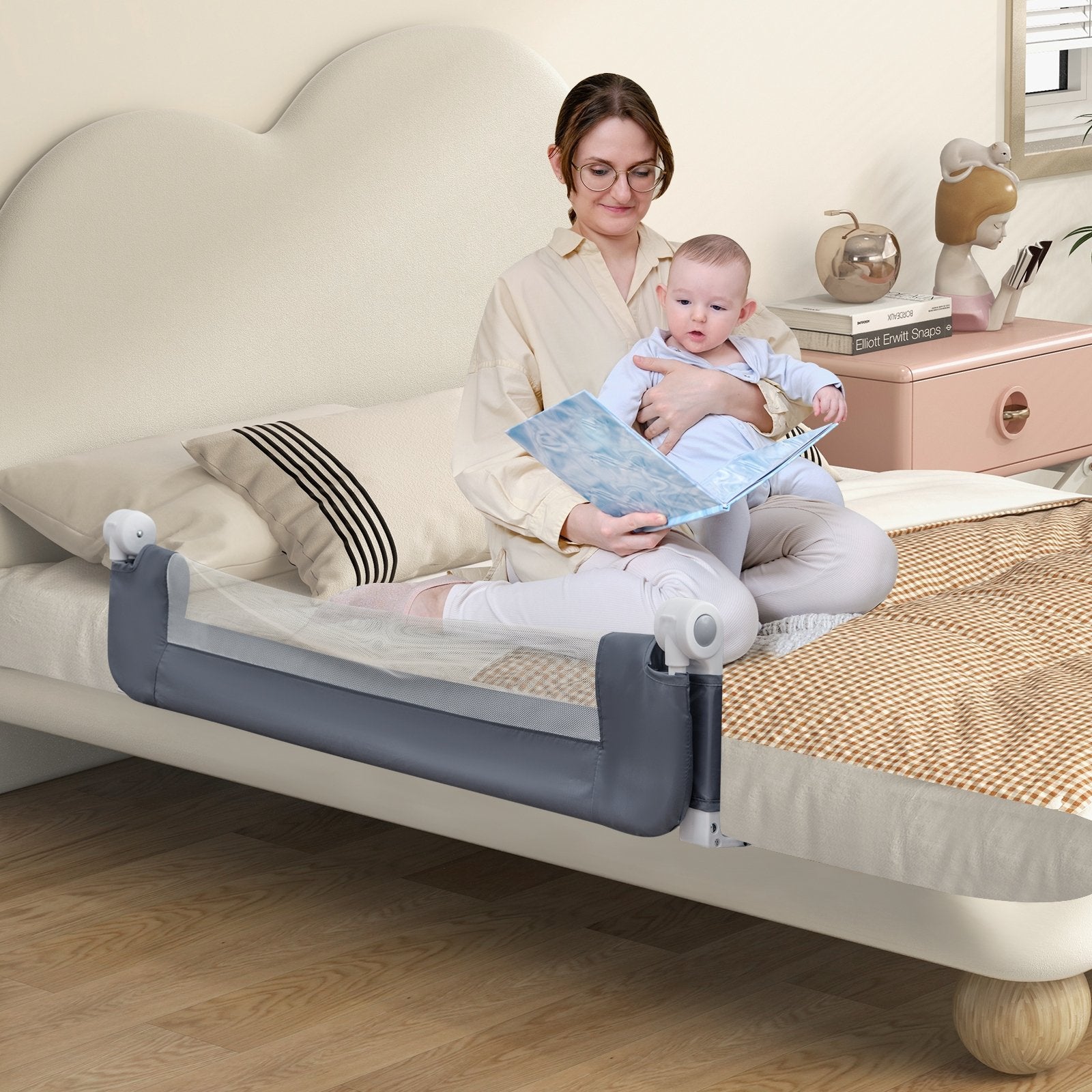 Foldable Bed Rail Swing Down Baby Bed Guard Rail, Gray Bassinets & Bedside Sleepers   at Gallery Canada